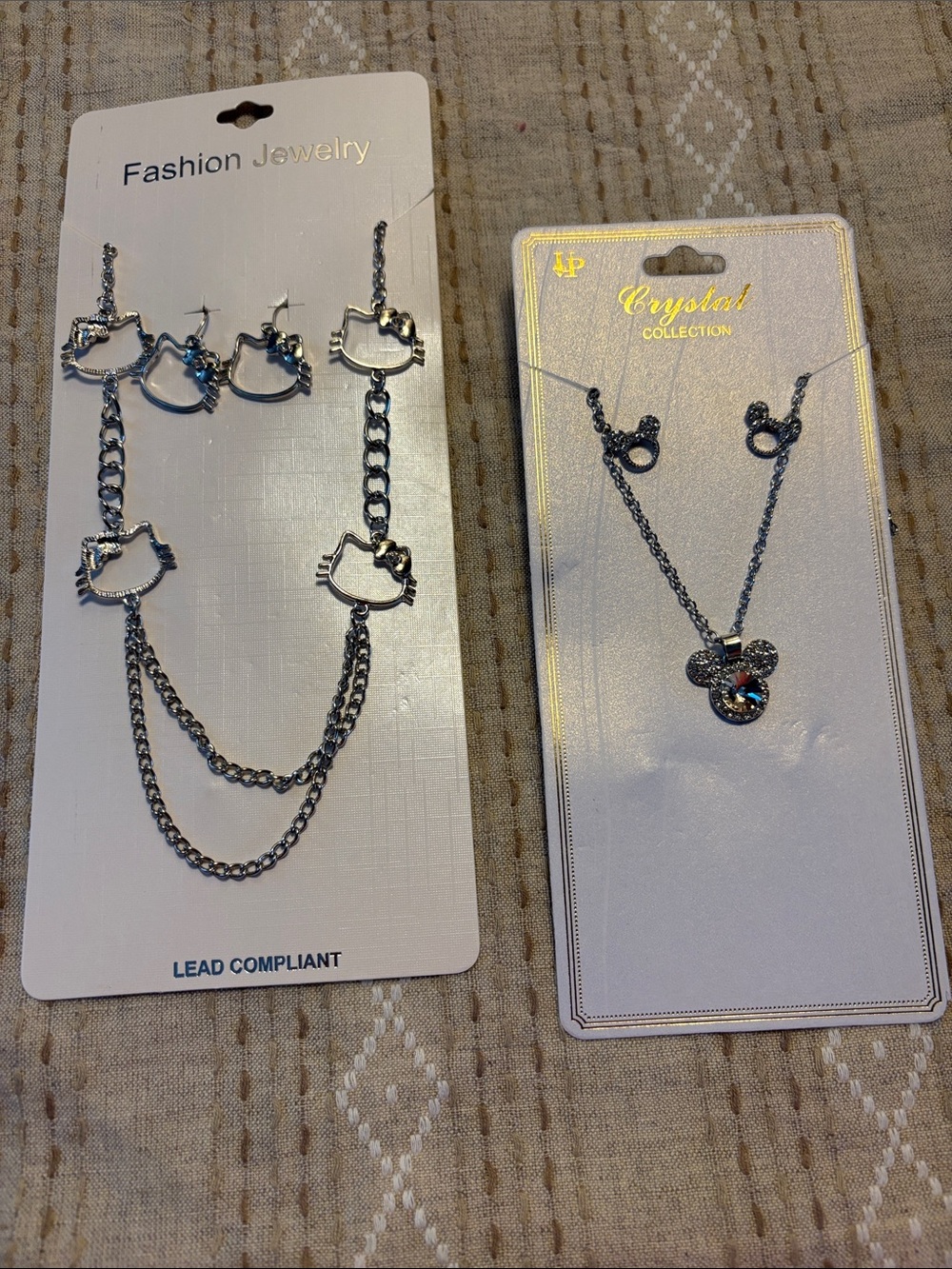 Fashion Jewelry Silver-tone Layered Cat & Crystal Mouse Pendant Necklaces